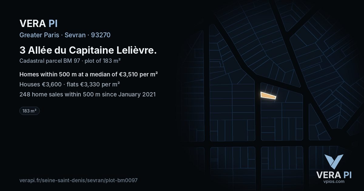 3 Allée du Capitaine Lelièvre, Sevran at night – the plot lit, the parcels around coloured by the prices near them