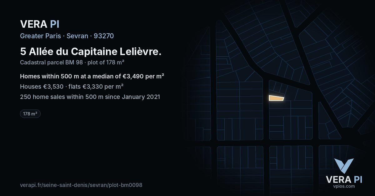 5 Allée du Capitaine Lelièvre, Sevran at night – the plot lit, the parcels around coloured by the prices near them