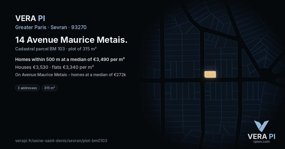 14 Avenue Maurice Metais, Sevran at night – the plot lit, the parcels around coloured by the prices near them