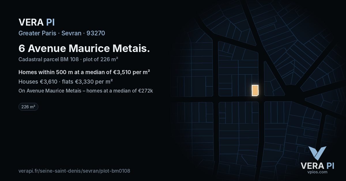 6 Avenue Maurice Metais, Sevran at night – the plot lit, the parcels around coloured by the prices near them