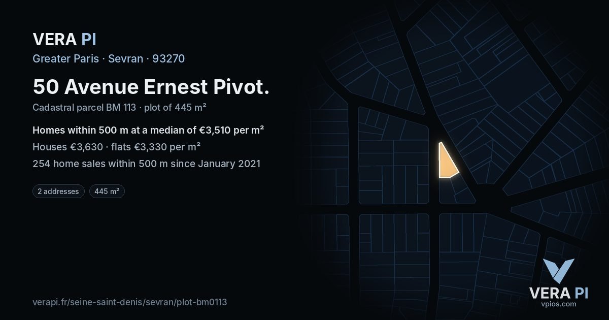 50 Avenue Ernest Pivot, Sevran at night – the plot lit, the parcels around coloured by the prices near them