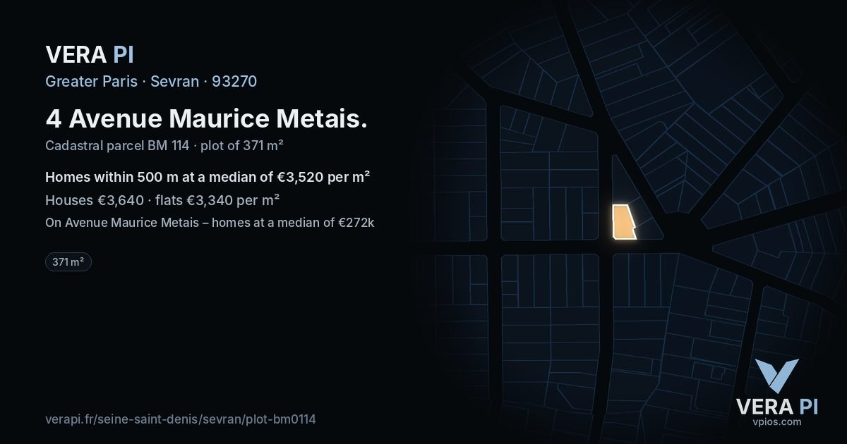 4 Avenue Maurice Metais, Sevran at night – the plot lit, the parcels around coloured by the prices near them