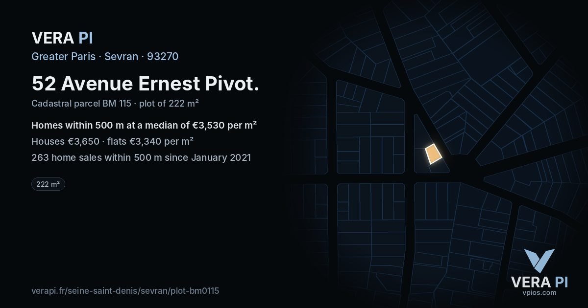52 Avenue Ernest Pivot, Sevran at night – the plot lit, the parcels around coloured by the prices near them