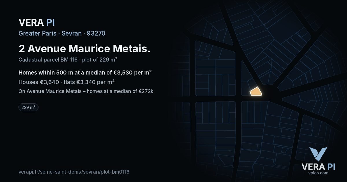 2 Avenue Maurice Metais, Sevran at night – the plot lit, the parcels around coloured by the prices near them