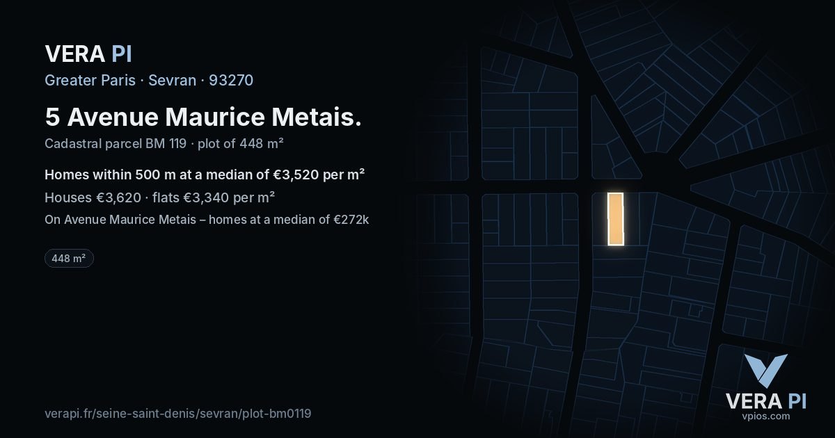 5 Avenue Maurice Metais, Sevran at night – the plot lit, the parcels around coloured by the prices near them