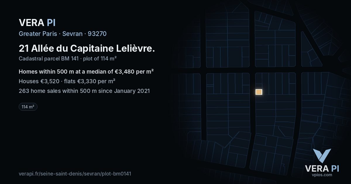 21 Allée du Capitaine Lelièvre, Sevran at night – the plot lit, the parcels around coloured by the prices near them