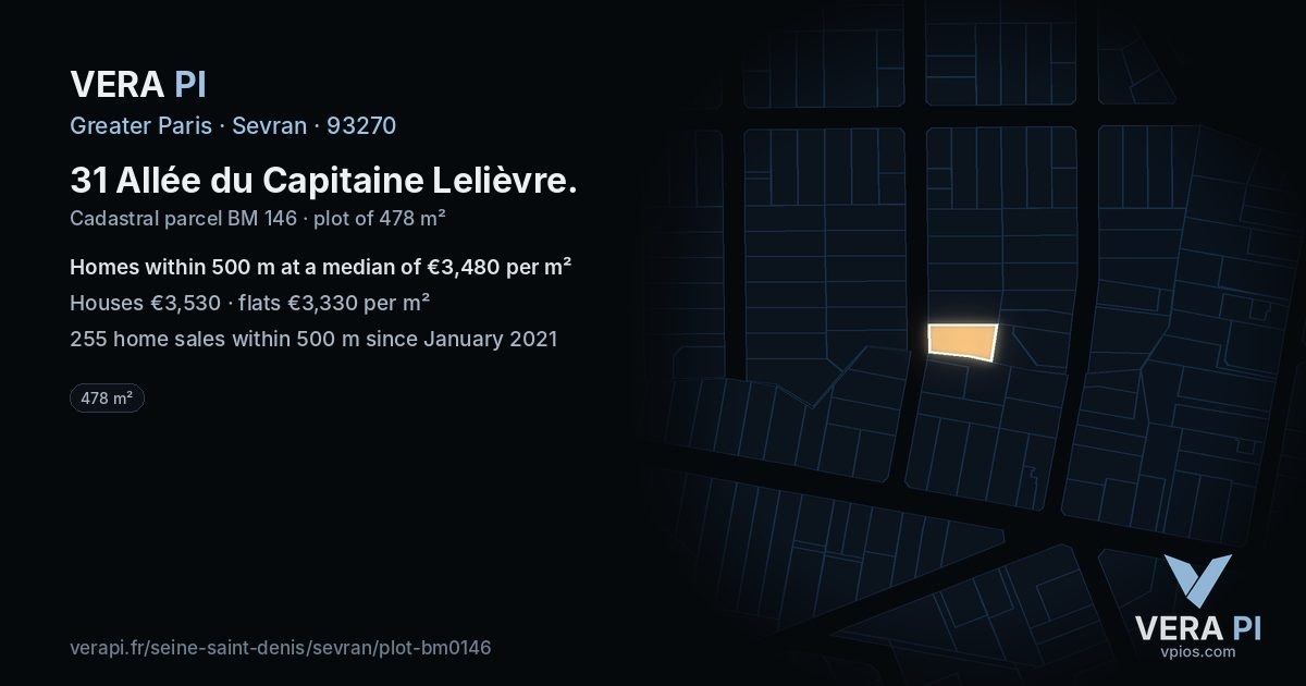 31 Allée du Capitaine Lelièvre, Sevran at night – the plot lit, the parcels around coloured by the prices near them