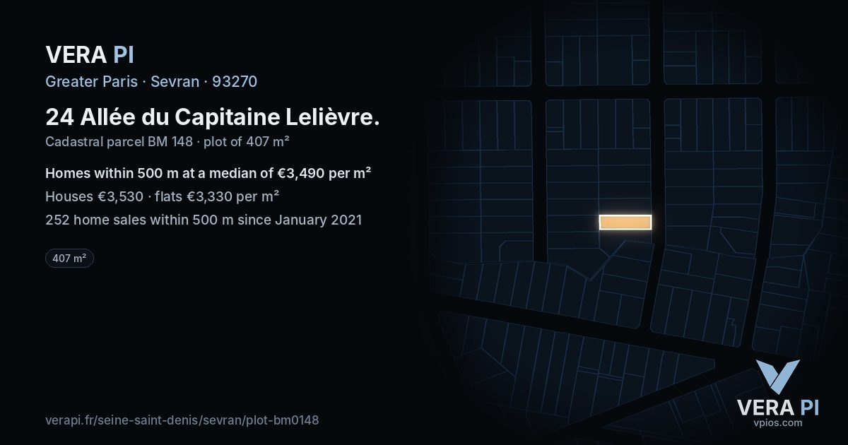 24 Allée du Capitaine Lelièvre, Sevran at night – the plot lit, the parcels around coloured by the prices near them
