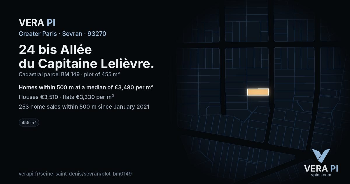 24 bis Allée du Capitaine Lelièvre, Sevran at night – the plot lit, the parcels around coloured by the prices near them