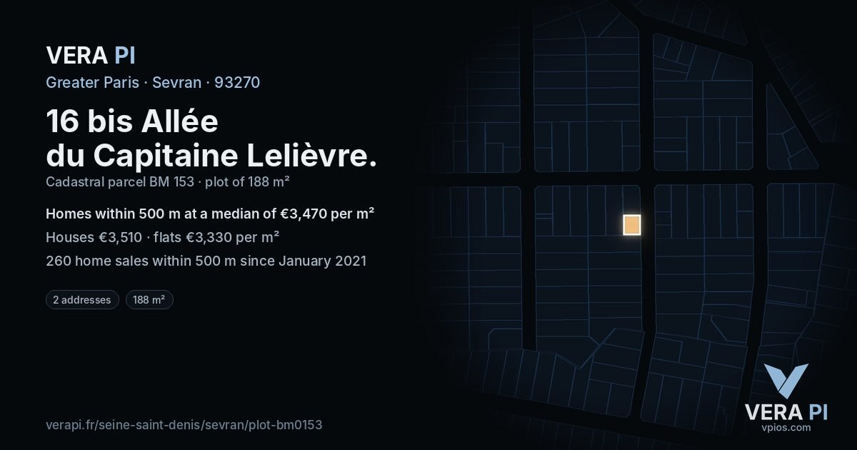 16 bis Allée du Capitaine Lelièvre, Sevran at night – the plot lit, the parcels around coloured by the prices near them