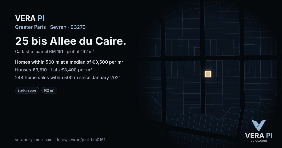 25 bis Allee du Caire, Sevran at night – the plot lit, the parcels around coloured by the prices near them
