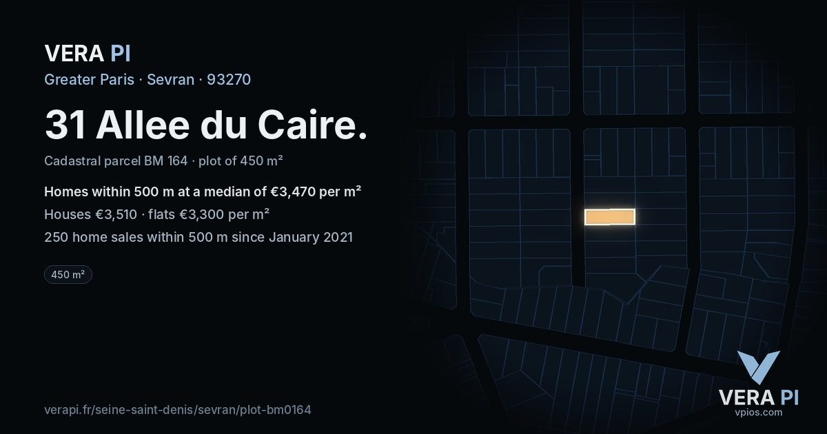 31 Allee du Caire, Sevran at night – the plot lit, the parcels around coloured by the prices near them