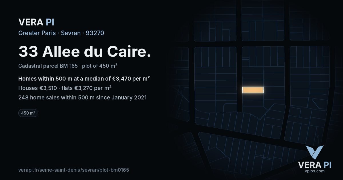33 Allee du Caire, Sevran at night – the plot lit, the parcels around coloured by the prices near them