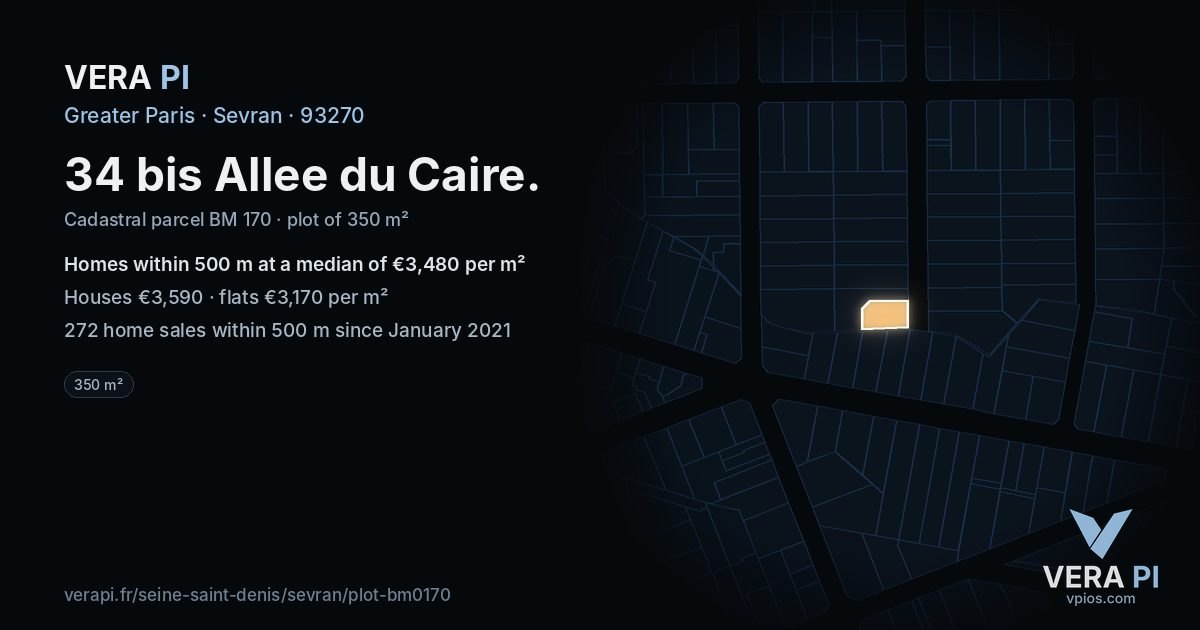 34 bis Allee du Caire, Sevran at night – the plot lit, the parcels around coloured by the prices near them