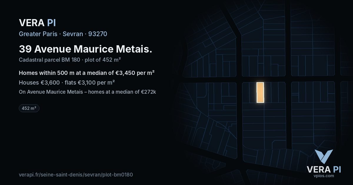 39 Avenue Maurice Metais, Sevran at night – the plot lit, the parcels around coloured by the prices near them