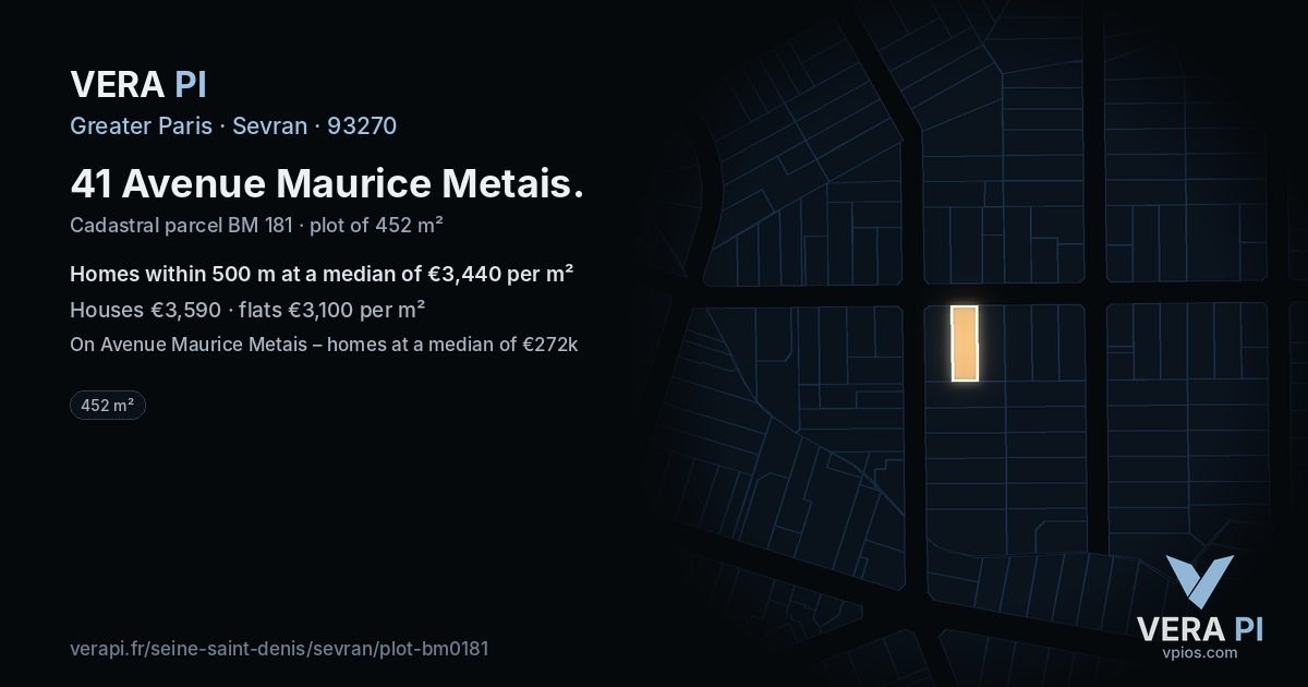 41 Avenue Maurice Metais, Sevran at night – the plot lit, the parcels around coloured by the prices near them