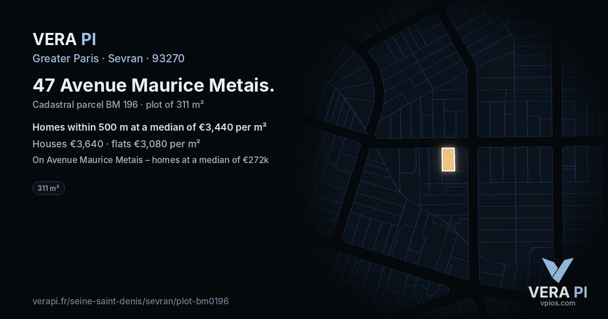 47 Avenue Maurice Metais, Sevran at night – the plot lit, the parcels around coloured by the prices near them