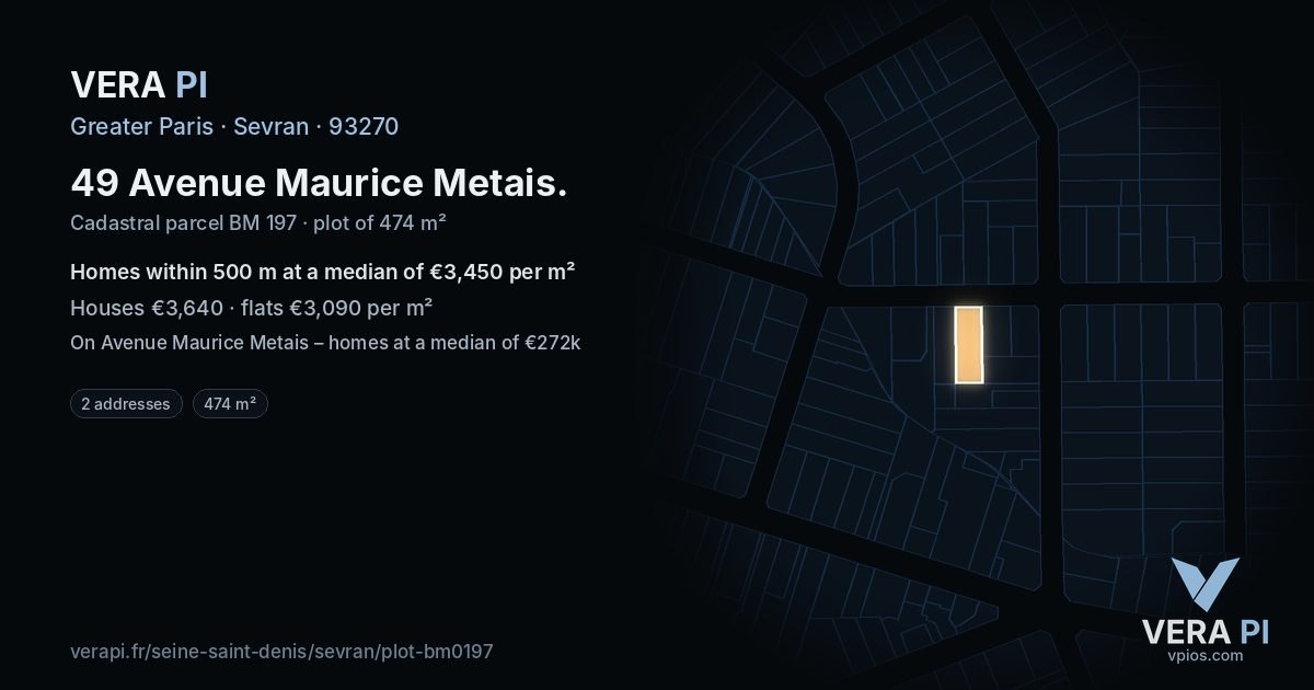 49 Avenue Maurice Metais, Sevran at night – the plot lit, the parcels around coloured by the prices near them