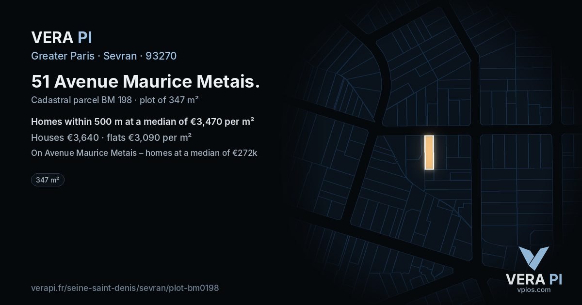 51 Avenue Maurice Metais, Sevran at night – the plot lit, the parcels around coloured by the prices near them