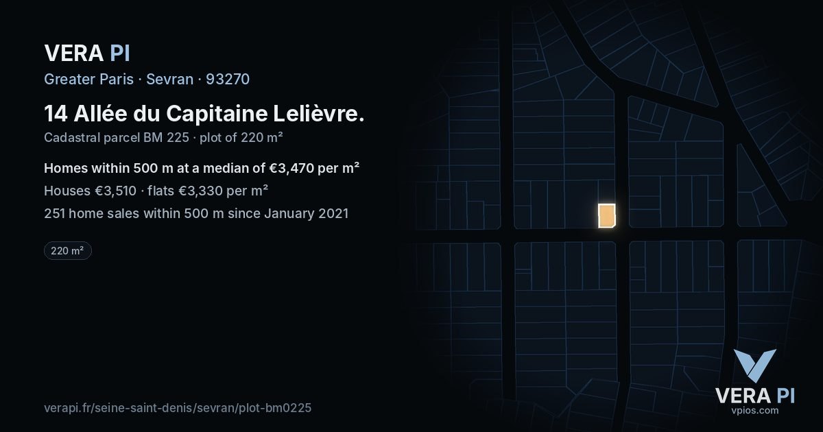 14 Allée du Capitaine Lelièvre, Sevran at night – the plot lit, the parcels around coloured by the prices near them