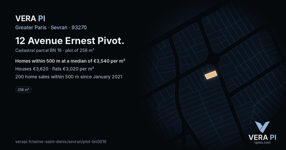 12 Avenue Ernest Pivot, Sevran at night – the plot lit, the parcels around coloured by the prices near them