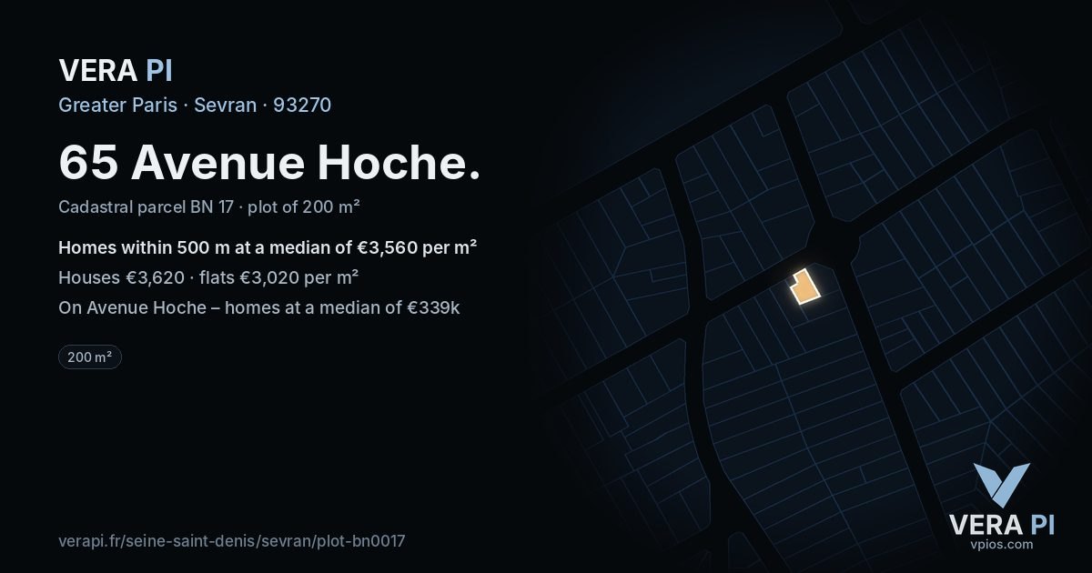 65 Avenue Hoche, Sevran at night – the plot lit, the parcels around coloured by the prices near them