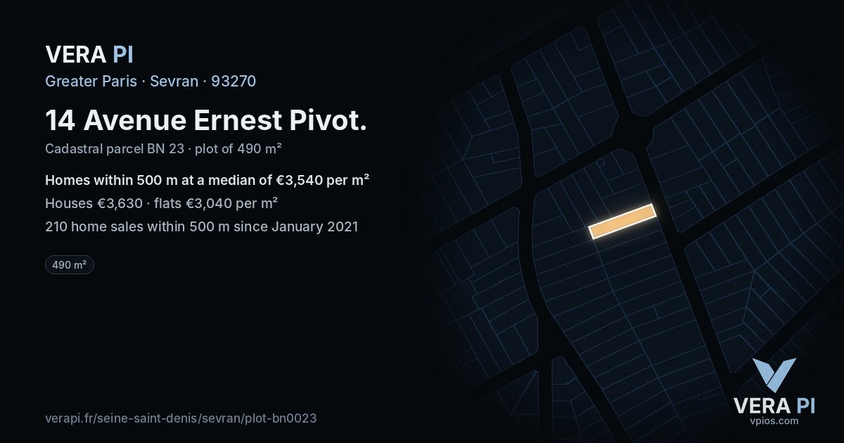 14 Avenue Ernest Pivot, Sevran at night – the plot lit, the parcels around coloured by the prices near them