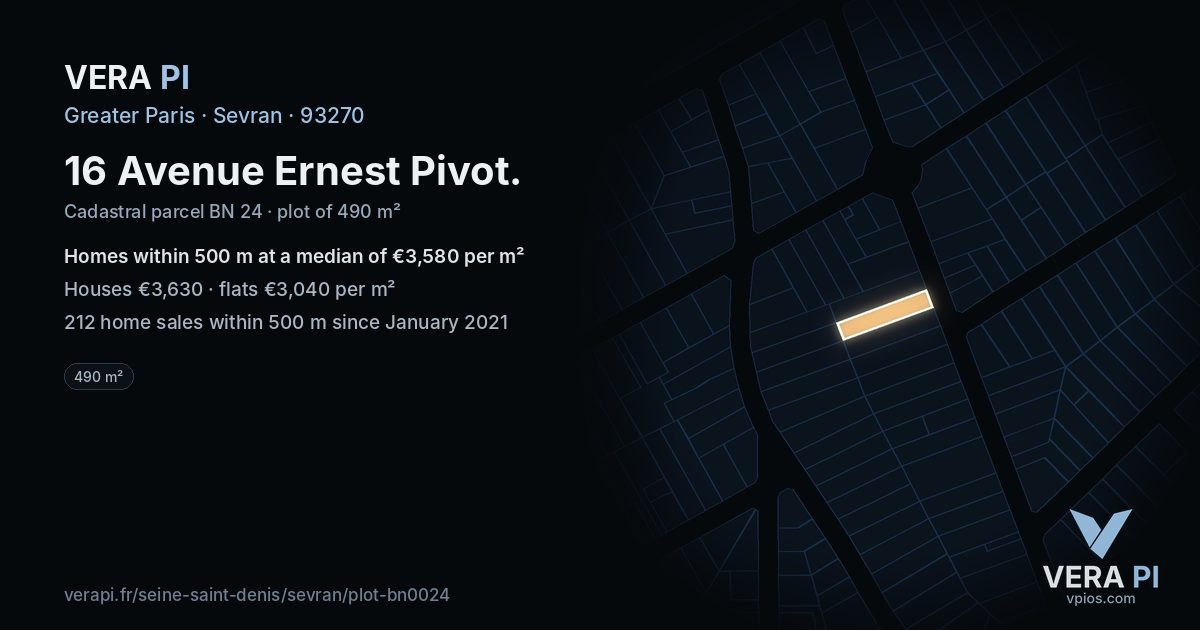 16 Avenue Ernest Pivot, Sevran at night – the plot lit, the parcels around coloured by the prices near them