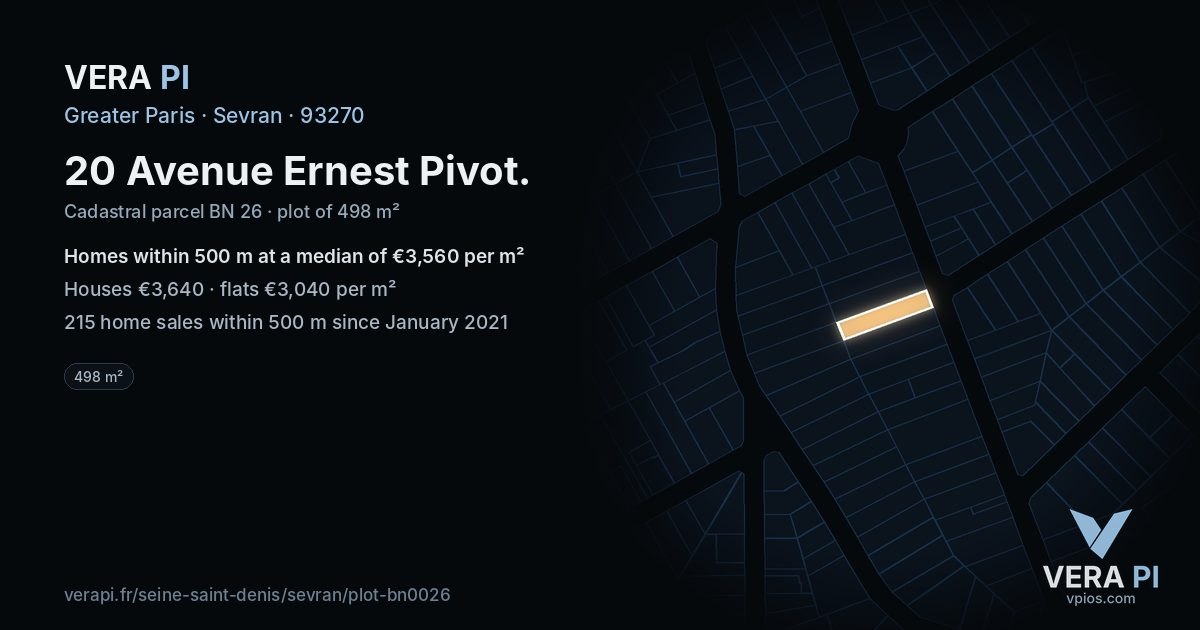 20 Avenue Ernest Pivot, Sevran at night – the plot lit, the parcels around coloured by the prices near them