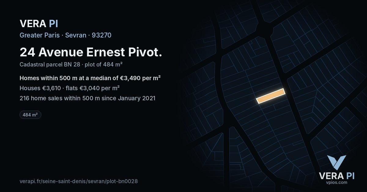 24 Avenue Ernest Pivot, Sevran at night – the plot lit, the parcels around coloured by the prices near them