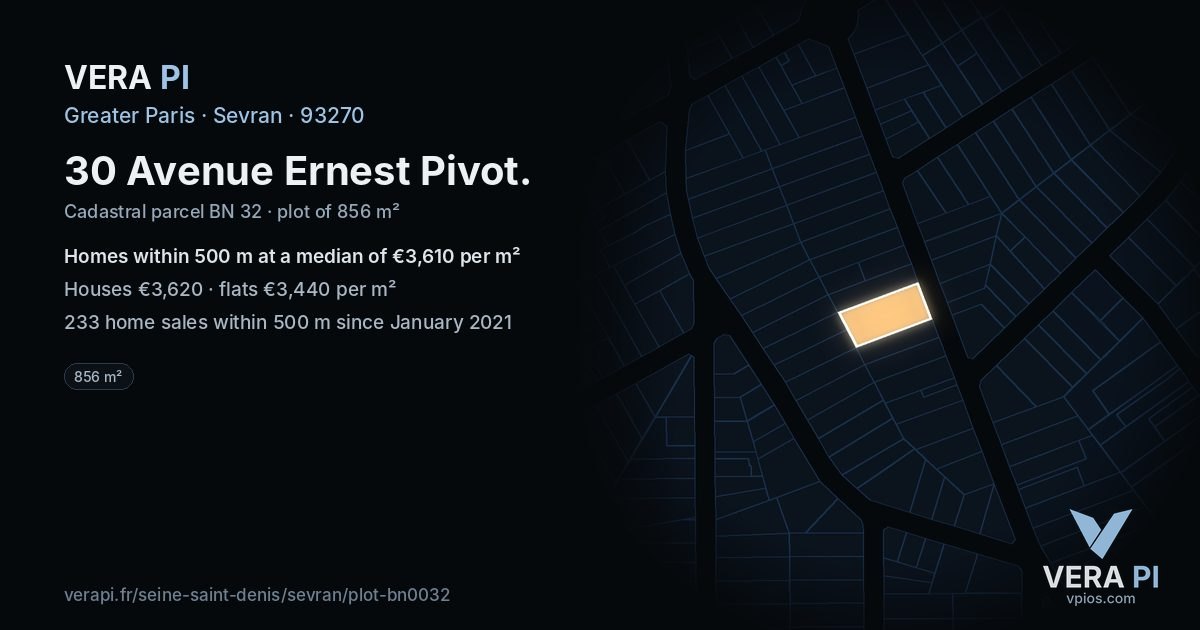 30 Avenue Ernest Pivot, Sevran at night – the plot lit, the parcels around coloured by the prices near them