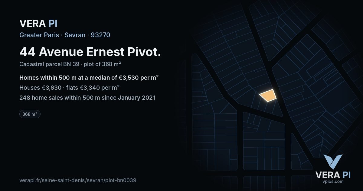 44 Avenue Ernest Pivot, Sevran at night – the plot lit, the parcels around coloured by the prices near them