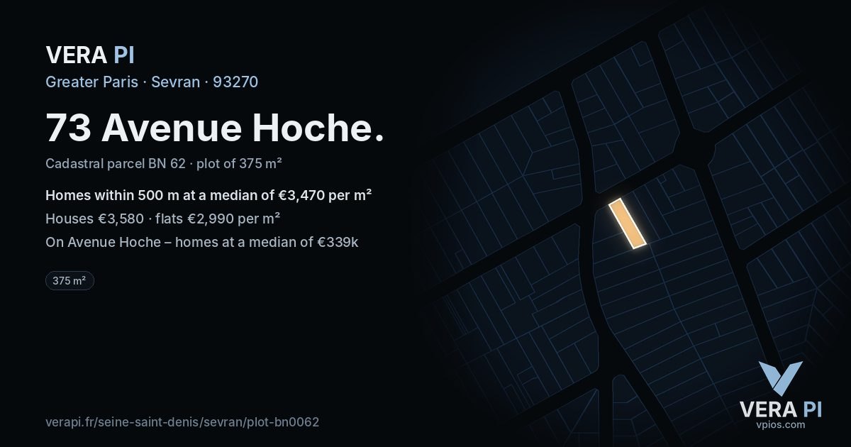 73 Avenue Hoche, Sevran at night – the plot lit, the parcels around coloured by the prices near them