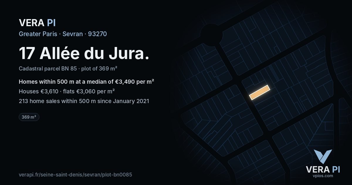 17 Allée du Jura, Sevran at night – the plot lit, the parcels around coloured by the prices near them