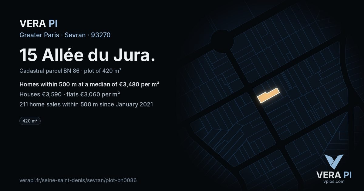 15 Allée du Jura, Sevran at night – the plot lit, the parcels around coloured by the prices near them