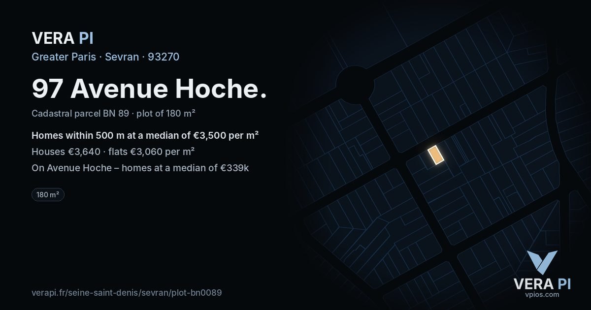97 Avenue Hoche, Sevran at night – the plot lit, the parcels around coloured by the prices near them