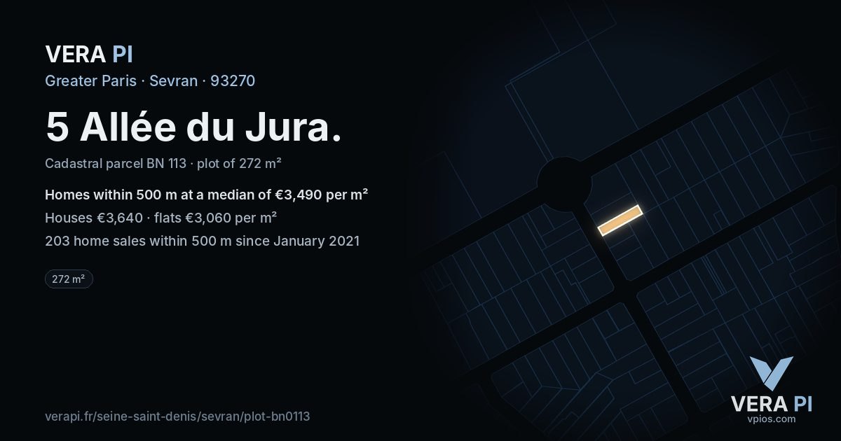 5 Allée du Jura, Sevran at night – the plot lit, the parcels around coloured by the prices near them