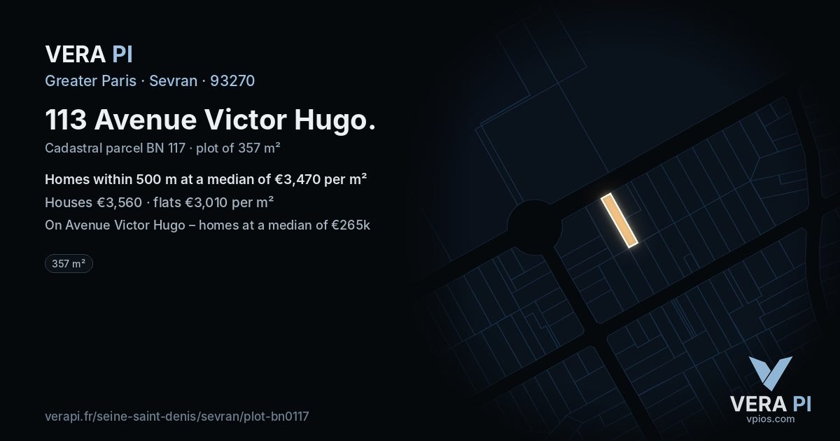 113 Avenue Victor Hugo, Sevran at night – the plot lit, the parcels around coloured by the prices near them