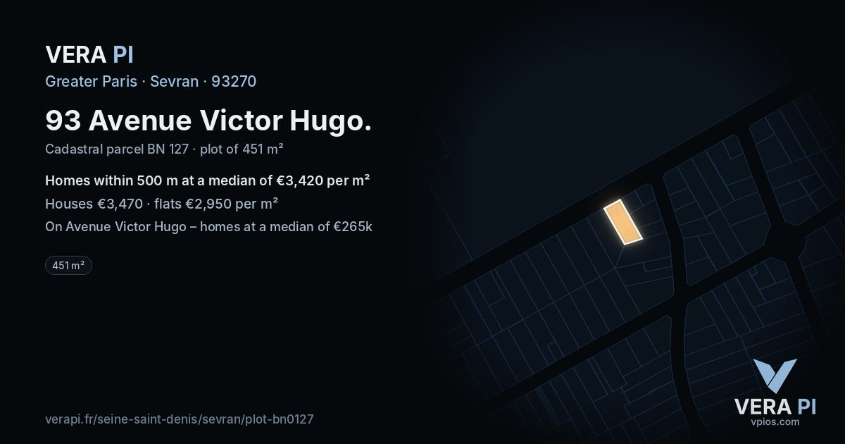 93 Avenue Victor Hugo, Sevran at night – the plot lit, the parcels around coloured by the prices near them