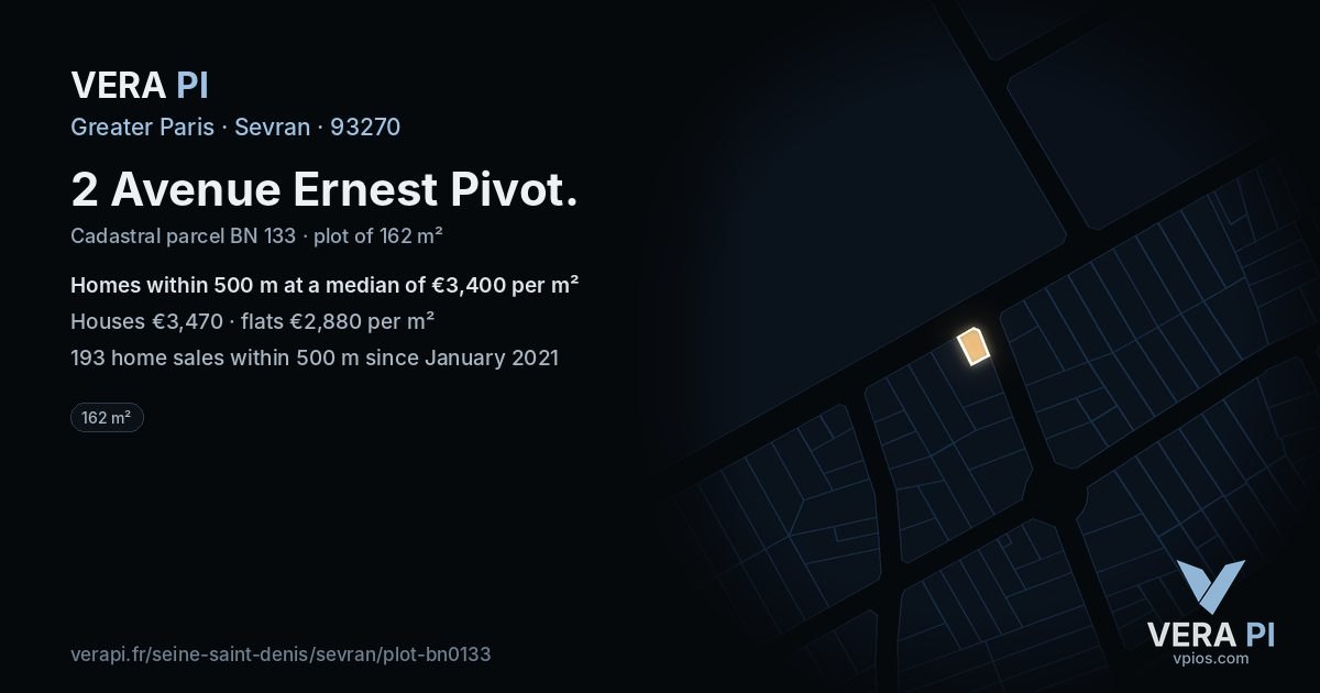 2 Avenue Ernest Pivot, Sevran at night – the plot lit, the parcels around coloured by the prices near them