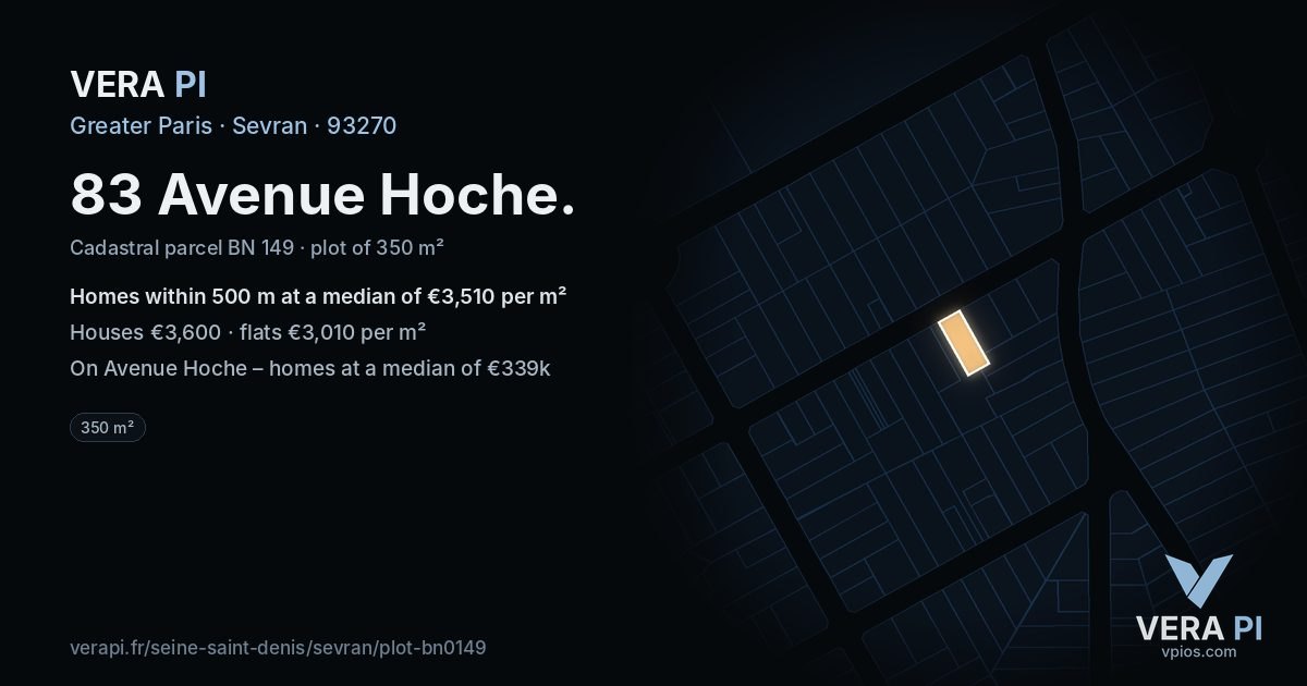 83 Avenue Hoche, Sevran at night – the plot lit, the parcels around coloured by the prices near them
