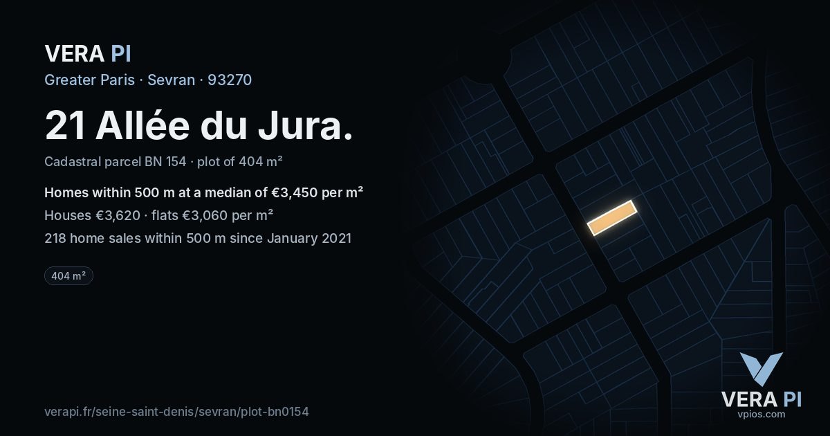 21 Allée du Jura, Sevran at night – the plot lit, the parcels around coloured by the prices near them