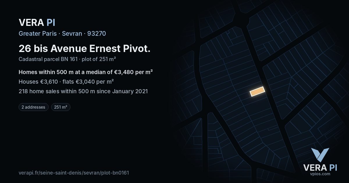 26 bis Avenue Ernest Pivot, Sevran at night – the plot lit, the parcels around coloured by the prices near them