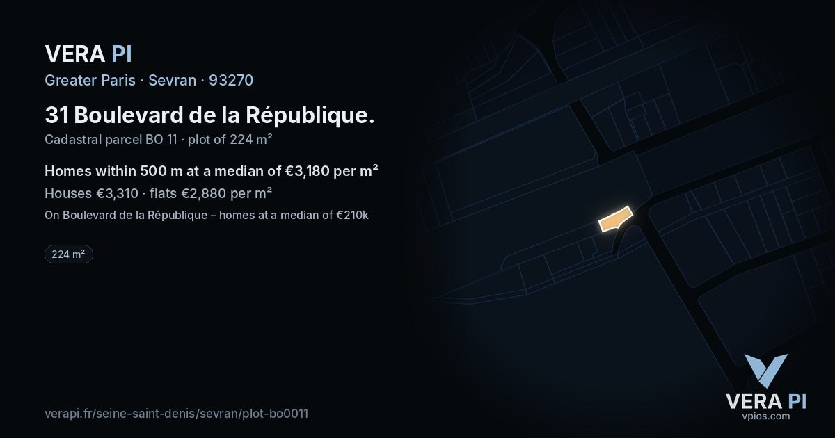 31 Boulevard de la République, Sevran at night – the plot lit, the parcels around coloured by the prices near them