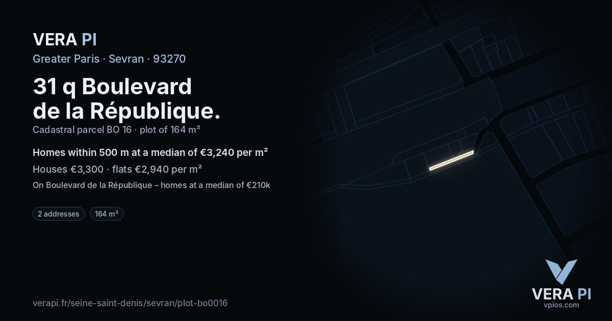31 q Boulevard de la République, Sevran at night – the plot lit, the parcels around coloured by the prices near them