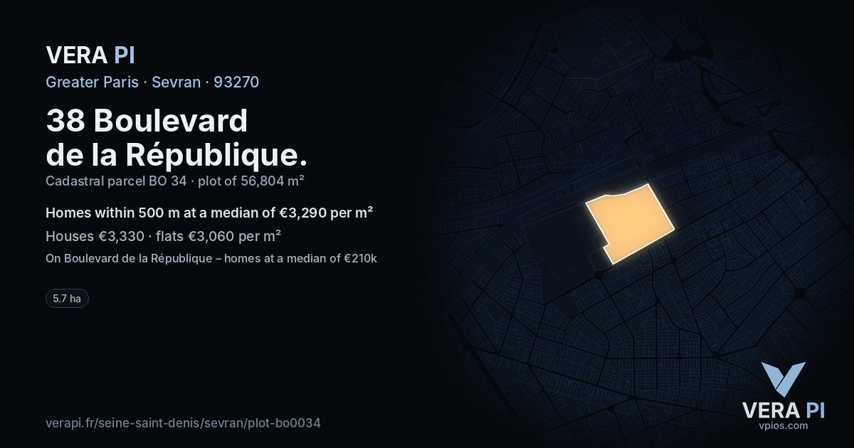 38 Boulevard de la République, Sevran at night – the plot lit, the parcels around coloured by the prices near them