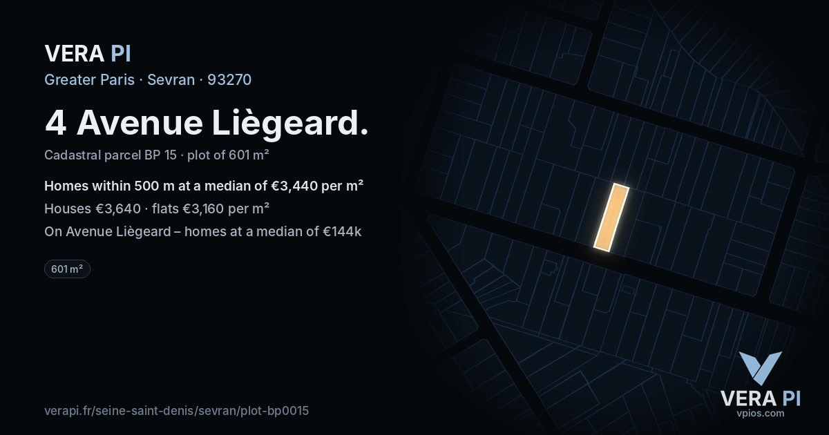 4 Avenue Liègeard, Sevran at night – the plot lit, the parcels around coloured by the prices near them