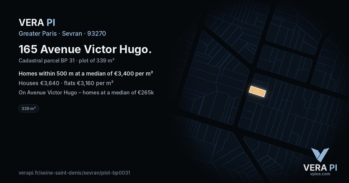 165 Avenue Victor Hugo, Sevran at night – the plot lit, the parcels around coloured by the prices near them