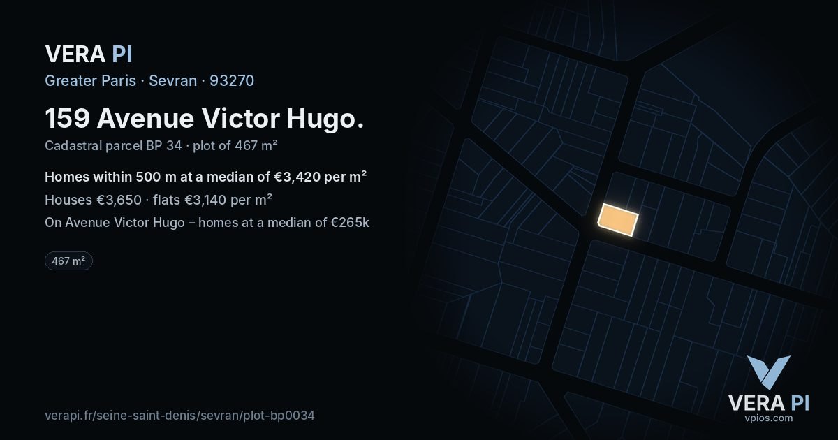 159 Avenue Victor Hugo, Sevran at night – the plot lit, the parcels around coloured by the prices near them