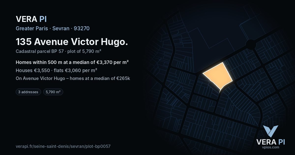 135 Avenue Victor Hugo, Sevran at night – the plot lit, the parcels around coloured by the prices near them